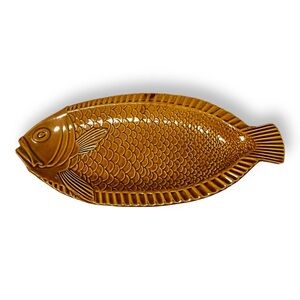 Vintage McCoy Fish Platter, Brown pottery, Oven proof, USA, Serving Plate, 9375
